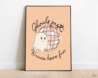 Retro Halloween Ghost Disco Ball Print | Groovy Pink Art (Digital Download)