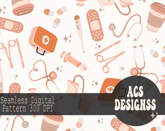 Nurse Digital Paper | Seamless, Repeating Surface Pattern | Nursing Medical Supplies