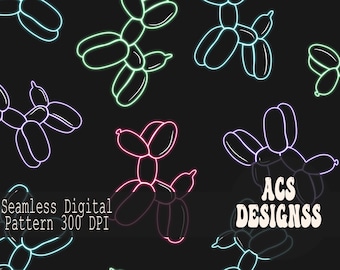 Neon Balloon Dog Digital Paper | Seamless, Repeating Pattern | Commercial Use