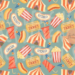 Circus Digital Paper | Seamless, Repeating Surface Pattern | Instant Download | Ringmaster Golden Ticket Popcorn