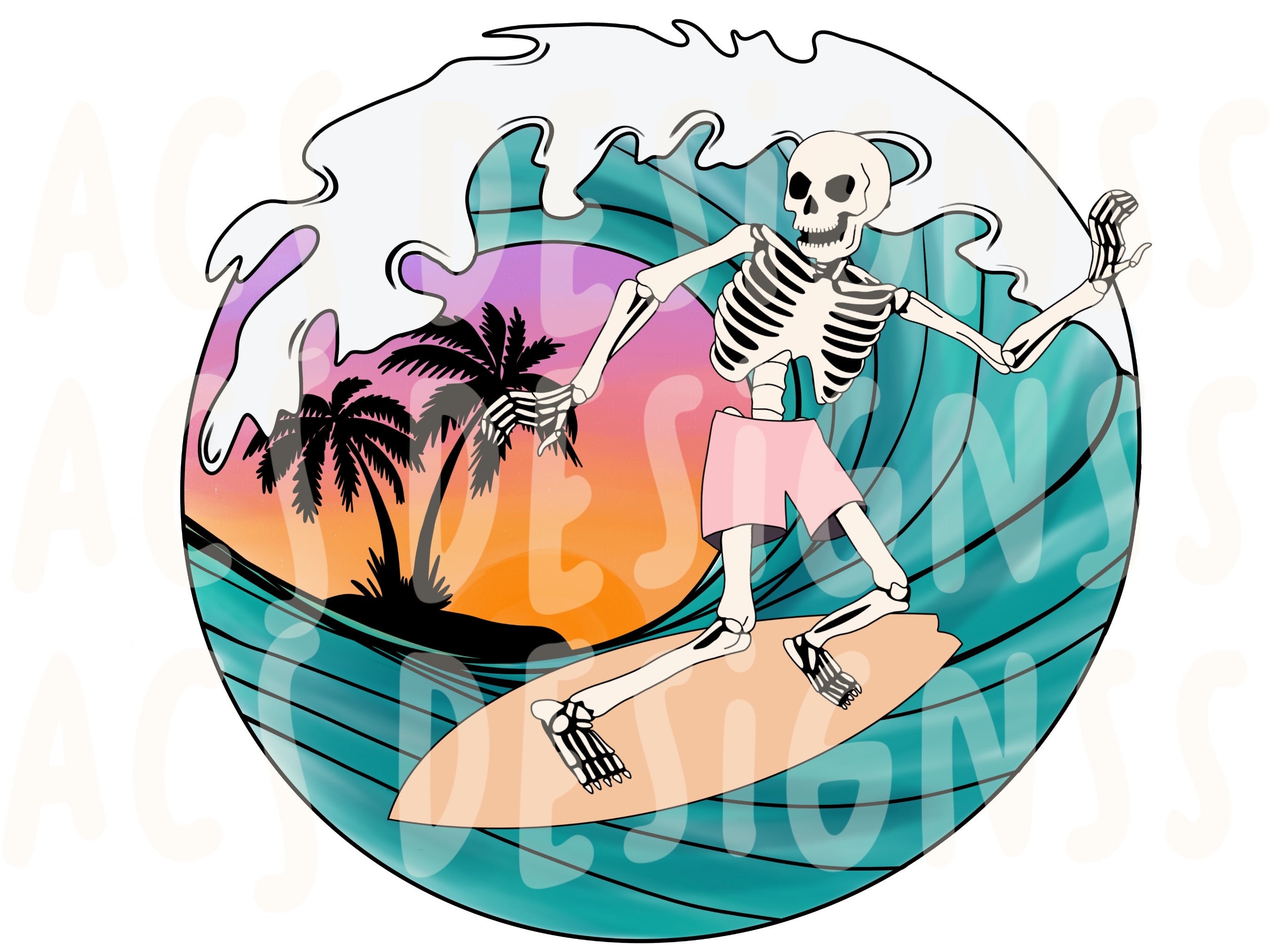 Surf Skeleton PNG | Sublimation Print | Funny Printable | Beach Surf ...