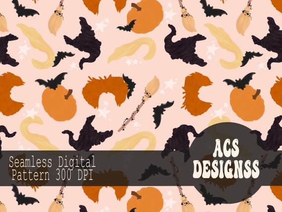 Sisters Halloween Digital Paper | Seamless, Repeating Pattern | Hocus Pocus Halloween Witch Broom