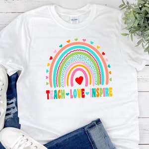 Rainbow Teach Love Inspire Teacher Shirt, Teacher Tee, Teacher T-Shirt, Trendy Teacher Shirt, Back to School