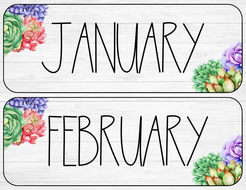 Succulent Calendar Set Digital Download, Calendar, School Calendar, Back to School, Classroom Calendar, Printable Calendar image 2