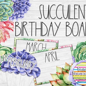 Succulent Birthday Board (Digital Download), Classroom Birthday Board, Classroom Birthday Display, Printable Birthday Bulletin Board