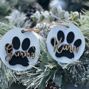 Pet Name Ornament, Dog Ornament, Cat Ornament, Personalized Ornament, Paw Print Ornament, Christmas Ornament, Stocking Tag, Custom Name Tag