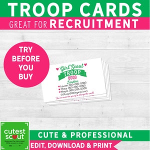 Girl Scout Troop Business Cards, DIY Printable, Instant Download