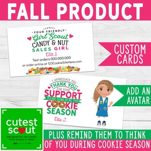 Cartões de visita de produtos de outono da Girl Scout. Os cartões mais fofos de todos os tempos. Imprimíveis faça você mesmo. Faça com que cada cliente se torne um cliente recorrente! Para uso pessoal