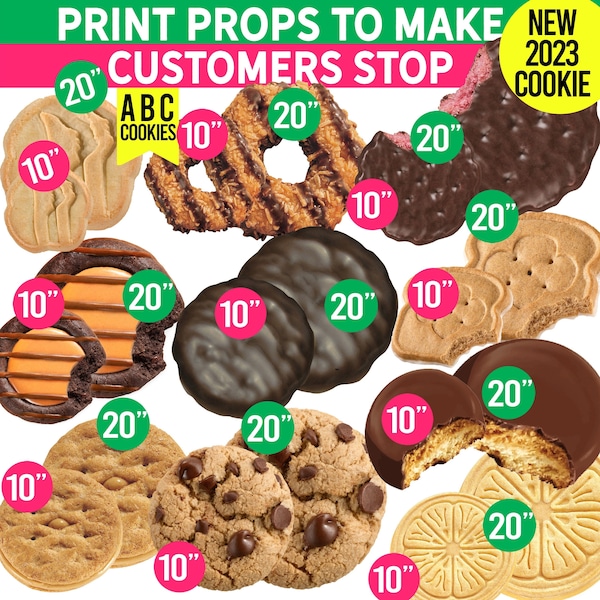 2024 Girl Scout Cookie Props for Booth, ABC COOKIES 10" and 20",Printables,Use for Costumes, Photo booth, Signs, New Cookie Raspberry Rally