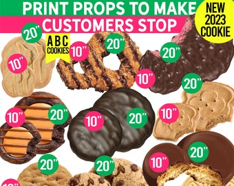2024 Girl Scout Cookie Props for Booth, ABC COOKIES 10" and 20",Printables,Use for Costumes, Photo booth, Signs, New Cookie Raspberry Rally
