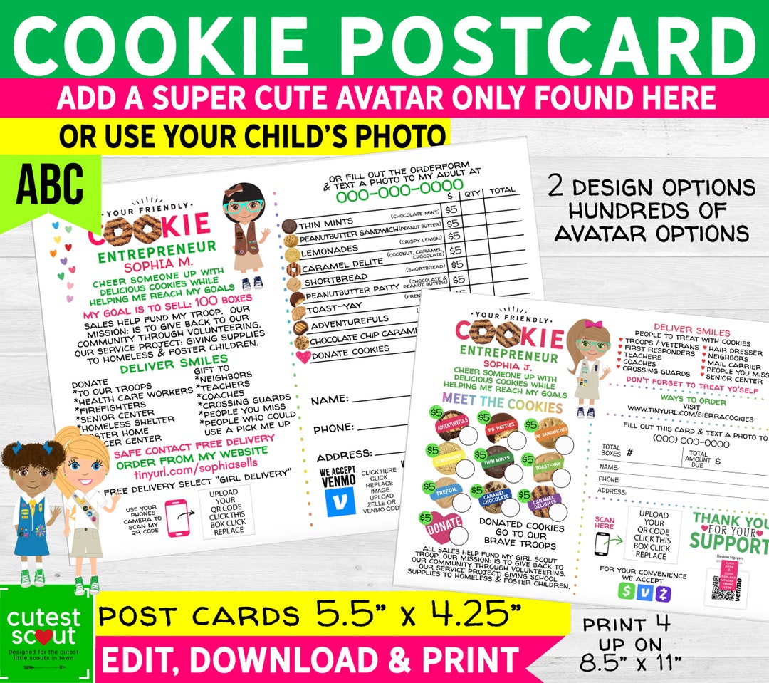 2024 Girl Scout ABC Cookie Post Cards With Avatars, DIGITAL Download ...