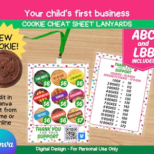 Cookie Cheatsheet Lanyard abc and lbb included, EDIT WITH CANVA, digital download