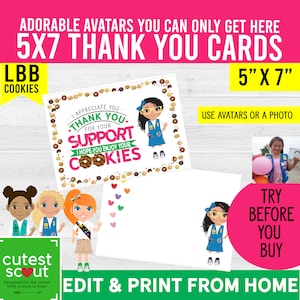 LBB Girl Scout Cookies bedankkaarten 5 x 7 DIY afdrukbaar. (2 downloads) Onbeperkt persoonlijk afdrukken