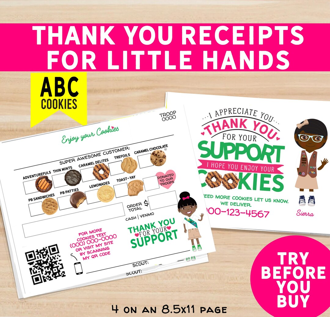Girl Scout Cookie Receipt / Thank You DIY Printable, Add Adorable ...