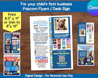 Popcorn Flyers Desk Sign: Canva Template with QR Code (Digital Download