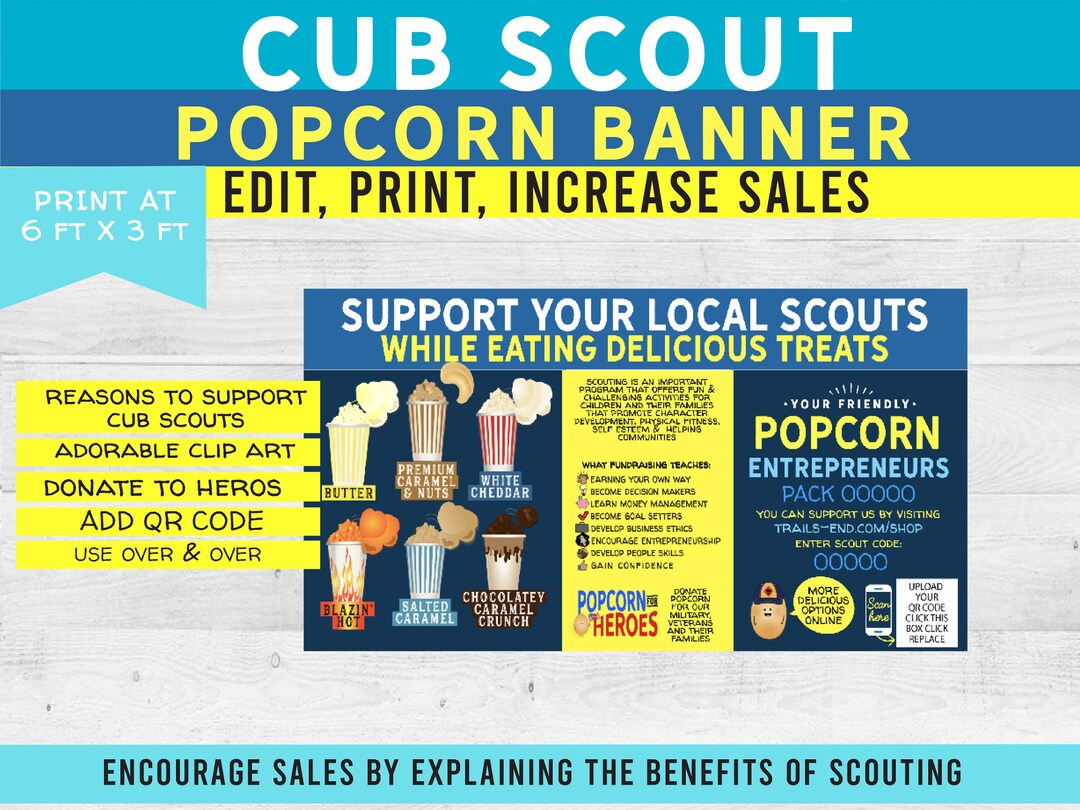 Cub Scout Popcorn BANNER digital Download Have Printed at 6'x3' Add QR