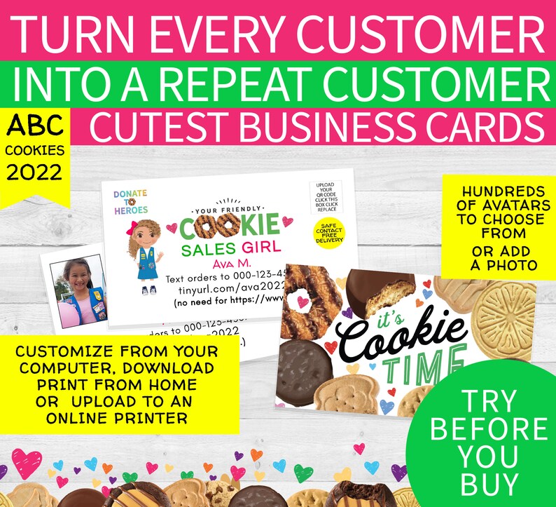 2022 Girl Scout Cookie Business Cards. ABC Cutest Cards Ever. Printable. Make Every Customer a repeat Customer! Personal Use (2 Downloads) 