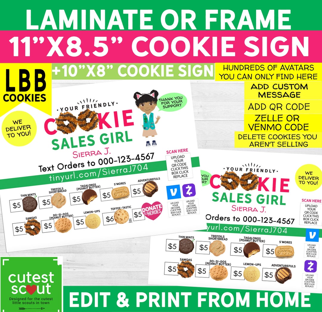 2025 Girl Scout Cookie Printable 11x8 1/2 Signs, Add QR Code & Contact Info and Print Today LBB
