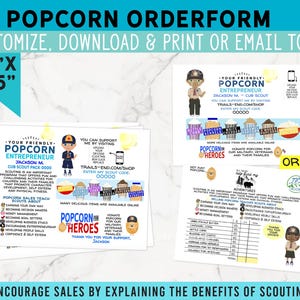 Scout Popcorn Photo Postcard, Edit & Print from Home, Pass Out, Mail or Staple a Rubber Band and Hang on Door Handles