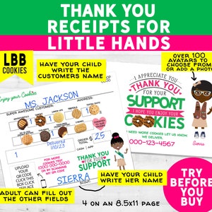 LBB Girl Scout Cookie Receipt / Thank You (For Little Hands)  DIY Printable. (2 Downloads) Unlimited Personal Printing New Cookies