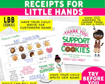 LBB Girl Scout Cookie Receipt / Thank You (For Little Hands)  DIY Printable. (2 Downloads) Unlimited Personal Printing New Cookies