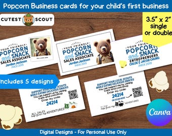 Popcorn BUSINESS Cards: Canva Template with QR Code (Digital Download