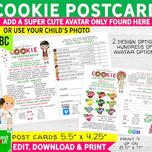 Cartões postais de biscoito ABC da Girl Scout com avatares, download DIGITAL, uso pessoal (downloads do pacote de tropa 12) Imprima em casa ou online