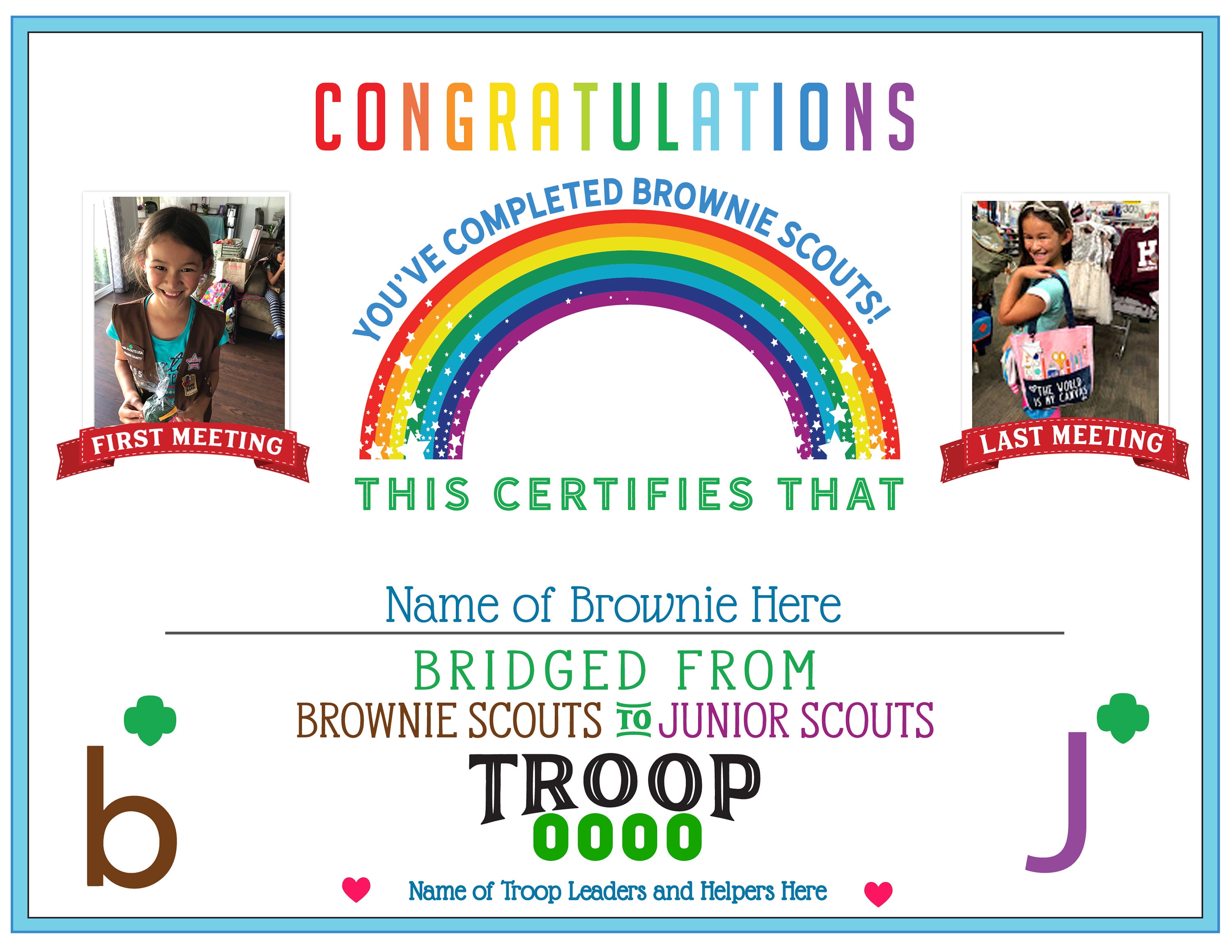 Girl Scout Bridge Ceremony Certificate Printables Brownie to | Etsy