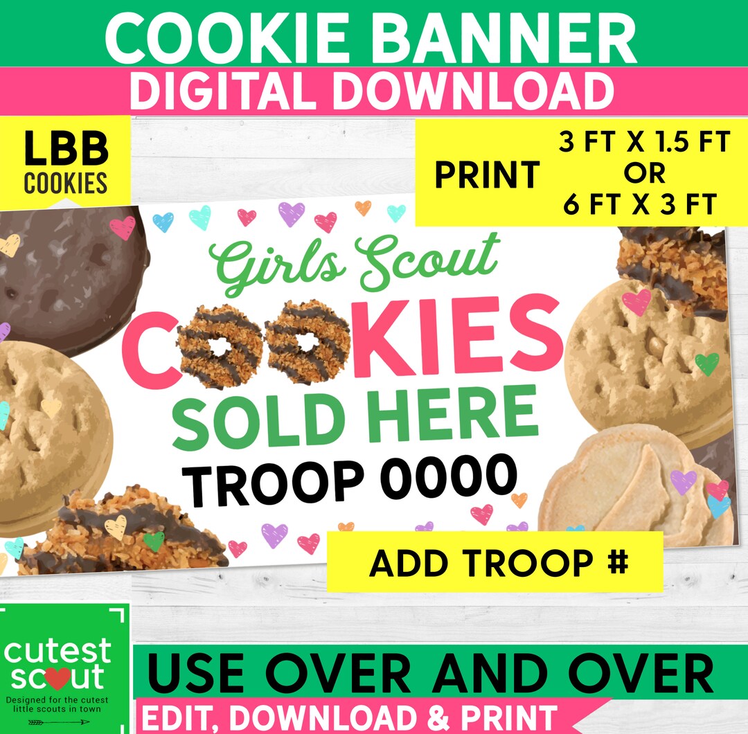 Girl Scout Cookies Sold Here CUSTOM Banner 6ft X 3ft Digital Download