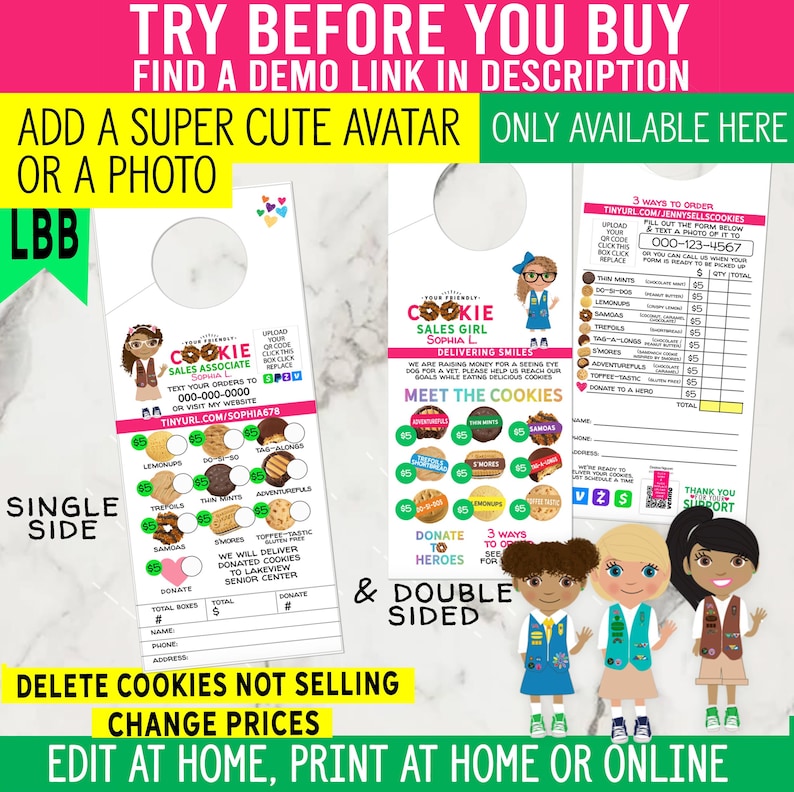 Girl Scout Cookie Door Hangers LBB Printable New Cookie Menu. Leave these everywhere you go. 2 Downloads Unlimited Personal Printing image 1