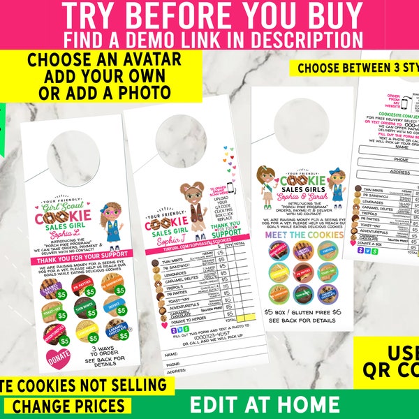 Girl Scout 2024 ABC Cookie Door Hangers for the TROOP. DIY Printable. Sell all your Cookies, Make Custom Door Hangers for 12 Girls