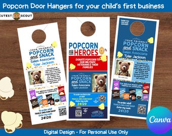 Popcorn Door Hanger: Canva Template with QR Code (Digital Download