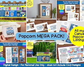 Popcorn MEGA PACK Template: Edit in Canva, Add Photo & QR Code (Digital Download)