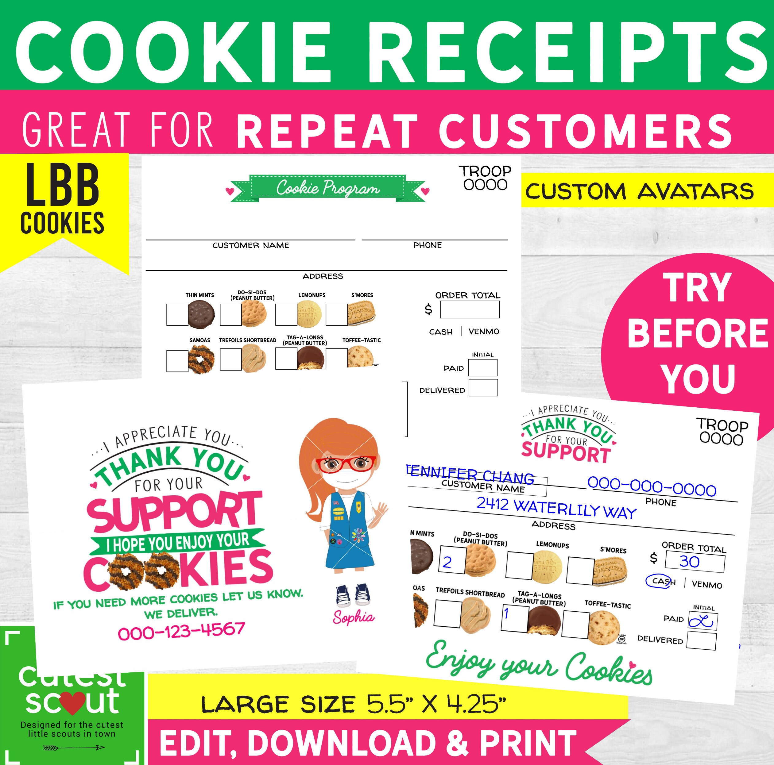 Girl Scout Cookie Receipt / Thank You Cards - Etsy