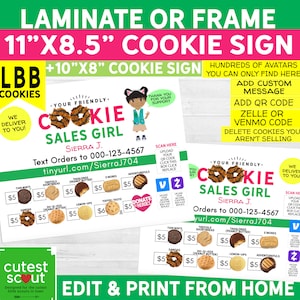 2024 Girl Scout LBB Cookie Printable 11"x8 1/2" Sign + BONUS 8"x10", Add QR Code Family Use (2 Downloads)