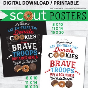 Girl Scout Cookie ABC Donate to the Troops Printable Poster / Flyer (Instant Download) "Can't Eat 'Em, Treat 'Em" Increase Sales give back