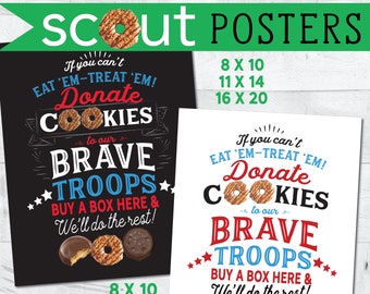 Girl Scout Cookie ABC Donate to the Troops Printable Poster / Flyer (Instant Download) "Can't Eat 'Em, Treat 'Em" Increase Sales give back