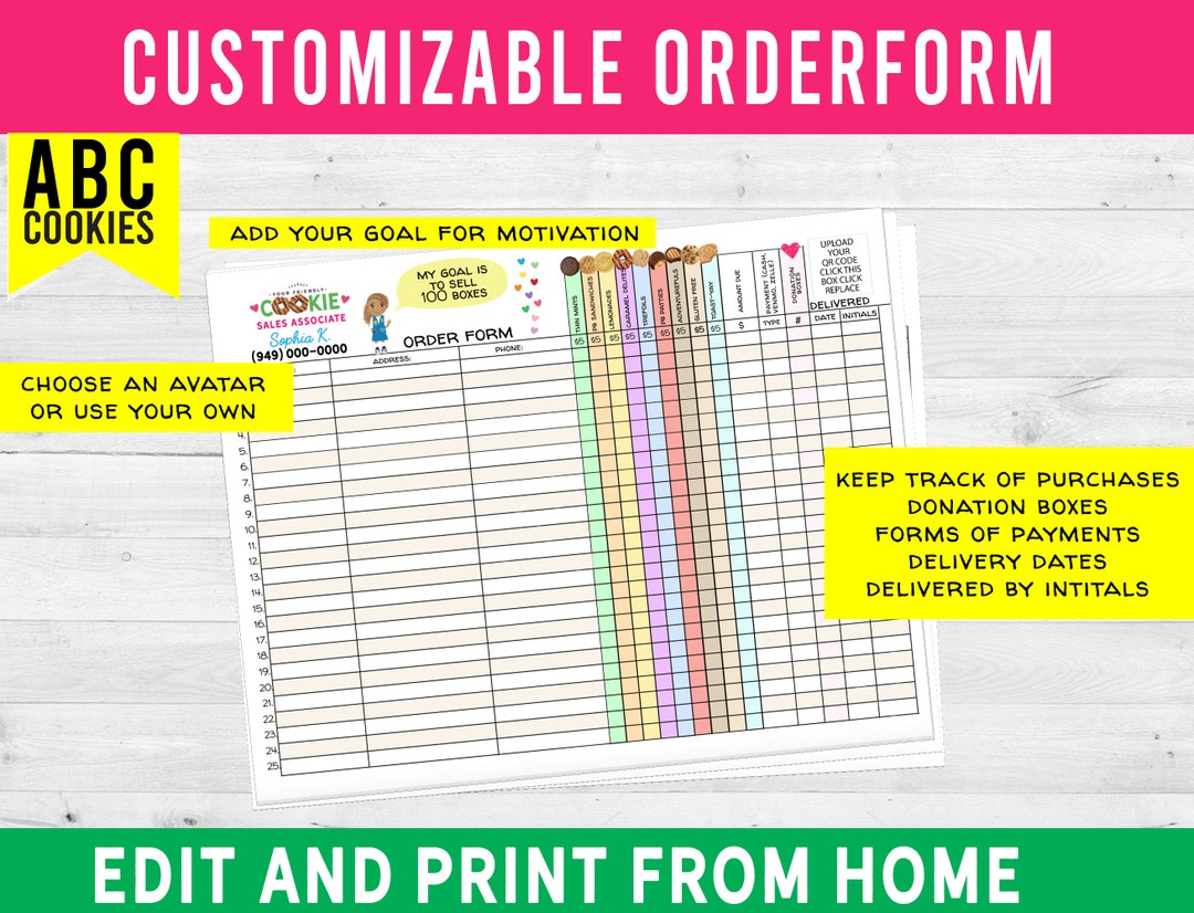 Girl Scout ABC Cookie ORDER FORMS. Customize With Avatars, Record ...