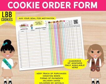 Girl Scout  LBB Cookie ORDER FORMS. Customize with Avatars, Record Orders, New Raspberry Rally, Personal Use (Family Pack 4 Downloads)