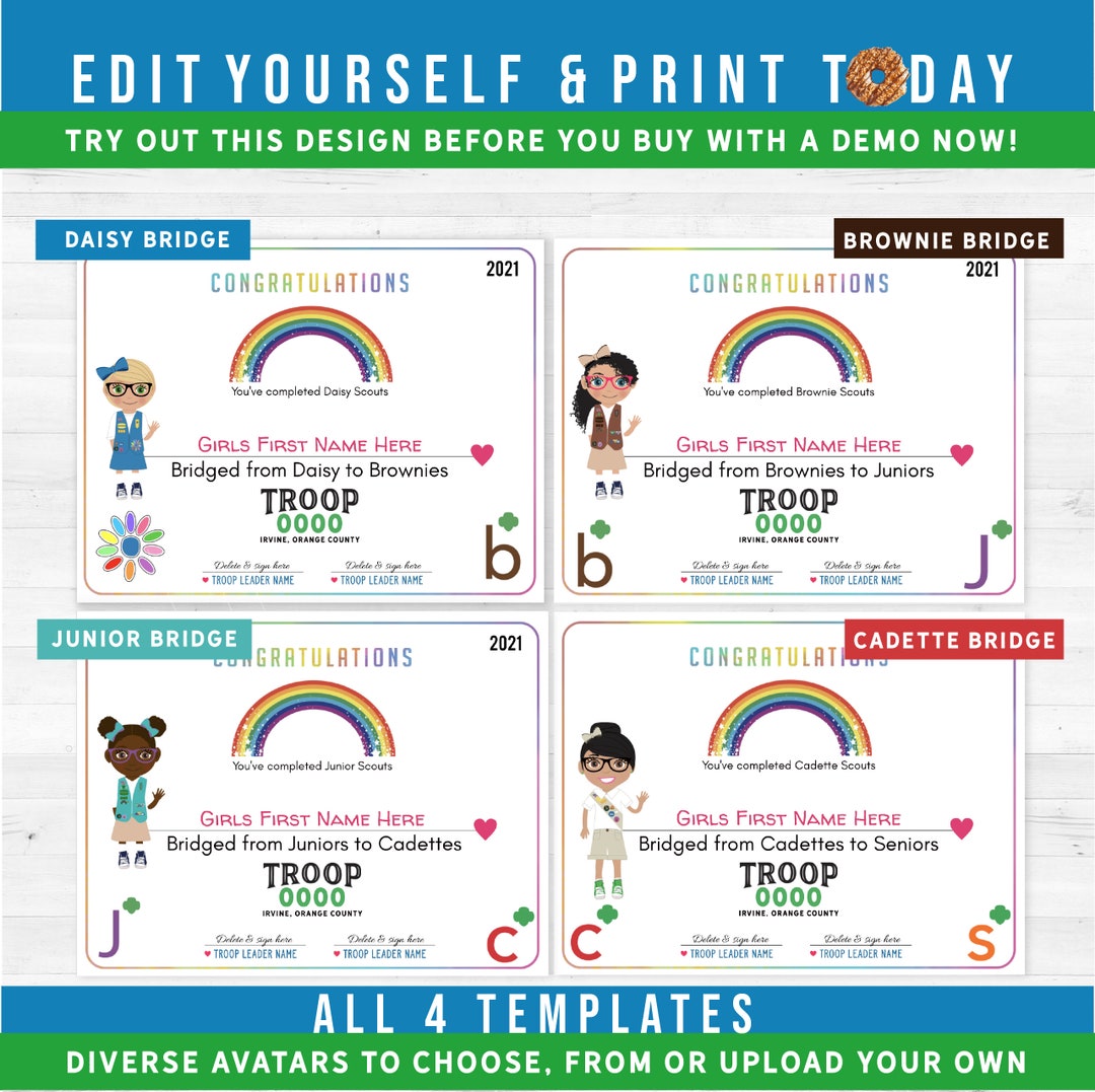 Girl Scout Bridge Ceremony Daisy to Brownie Certificate Printables, Add ...