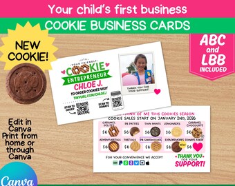 Scout Cookie Business Cards LBB and ABC, 2026 Cookies, Edit and Print in Canva