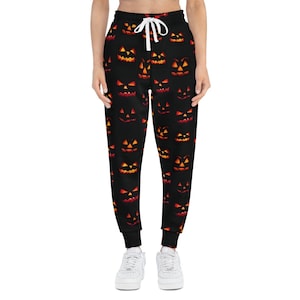 Jack-o-Lantern Unisex Athletic Joggers, Glowing Pumpkin Halloween Pants