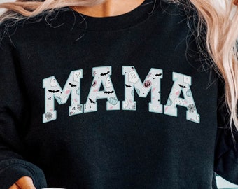 Retro Halloween Mama Crewneck Sweatshirt, Spooky Mama Sweatshirt, Fall Gifts for Moms, Unisex Sweatshirt