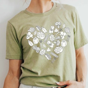 Veggies Heart Doodle Tshirt, Fruits and Vegetables Shirt, Vegetarian Shirt, Gifts for Vegans