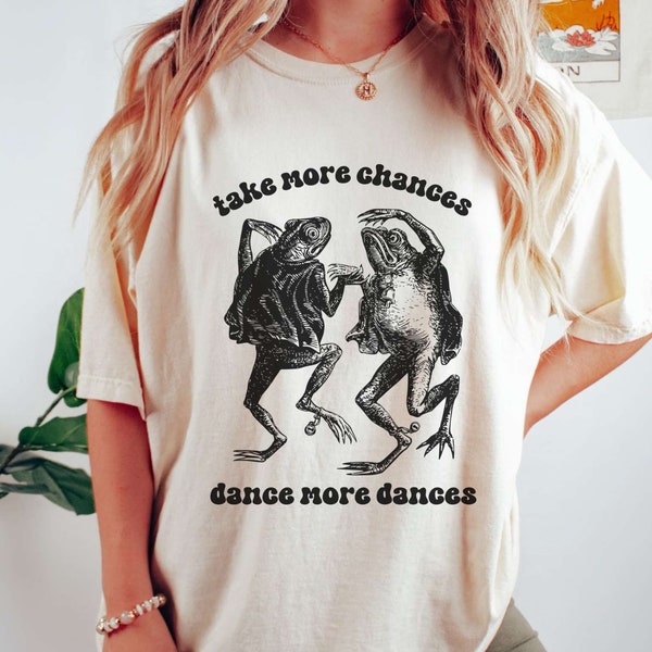 Cottagecore Dancing Frogs Shirt, Take More Chances Dance More Dances, Frog Lover Shirt, Comfort Colors Shirt