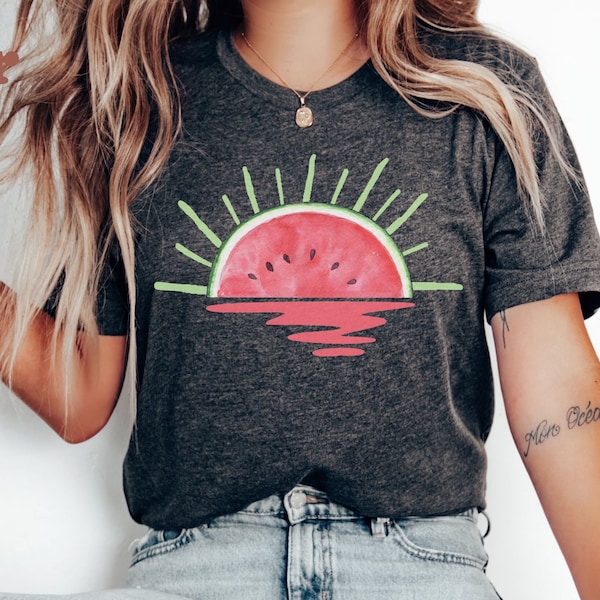 Watermelon Sunset Summer T-Shirt, Fruit Tshirt, Summer Fruits Shirt, Matermelon Slice, Sunshine Shirt, Vacation Shirt