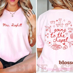 Camiseta con nombre personalizado para ir a la capilla, temática de Las Vegas, colores cómodos, futura señora coqueta, despedida de soltera, camiseta de recién comprometida, regalos para novia