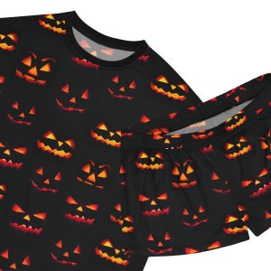Women&#39;s Jack-o-Lantern Pumpkin Shorts Pajamas, Halloween Pyjamas, Gift for Her