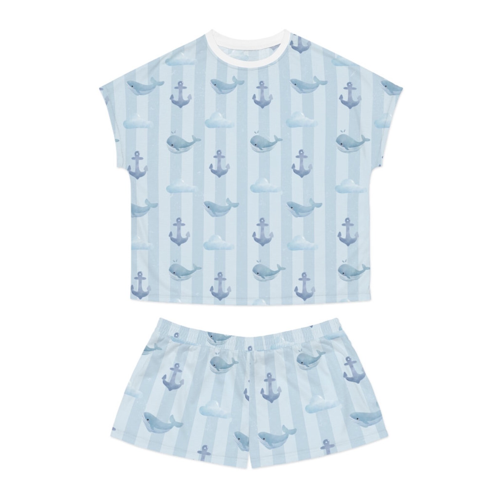 Nautical Pajamas, Cute Whale Pajamas, Women's Beachy Pajamas, Two Piece
