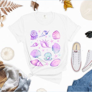 Pink and Purple Seashell T-shirt, Crustacean Core Unisex Comfort Colors ...